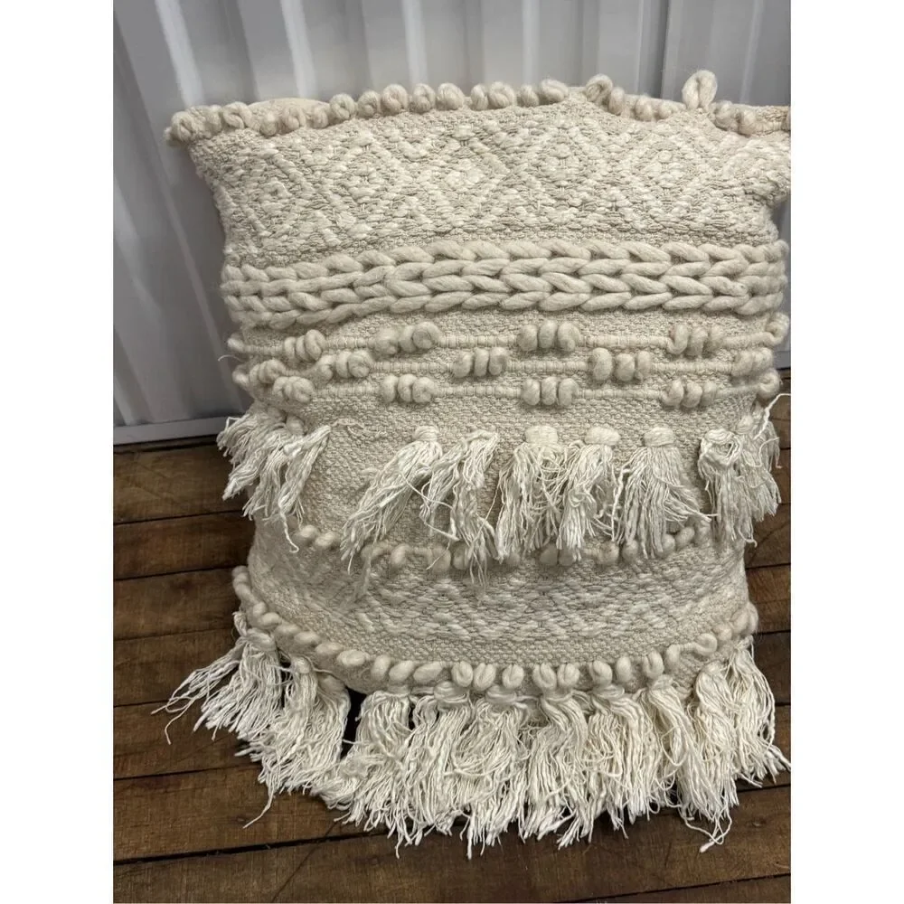Magaschoni boho macrame white tassel throw pillow home decor boho beach